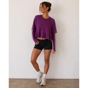 Free People Movement Plum Combo Home Game Stripe Layer Ruffle Flare Top XS